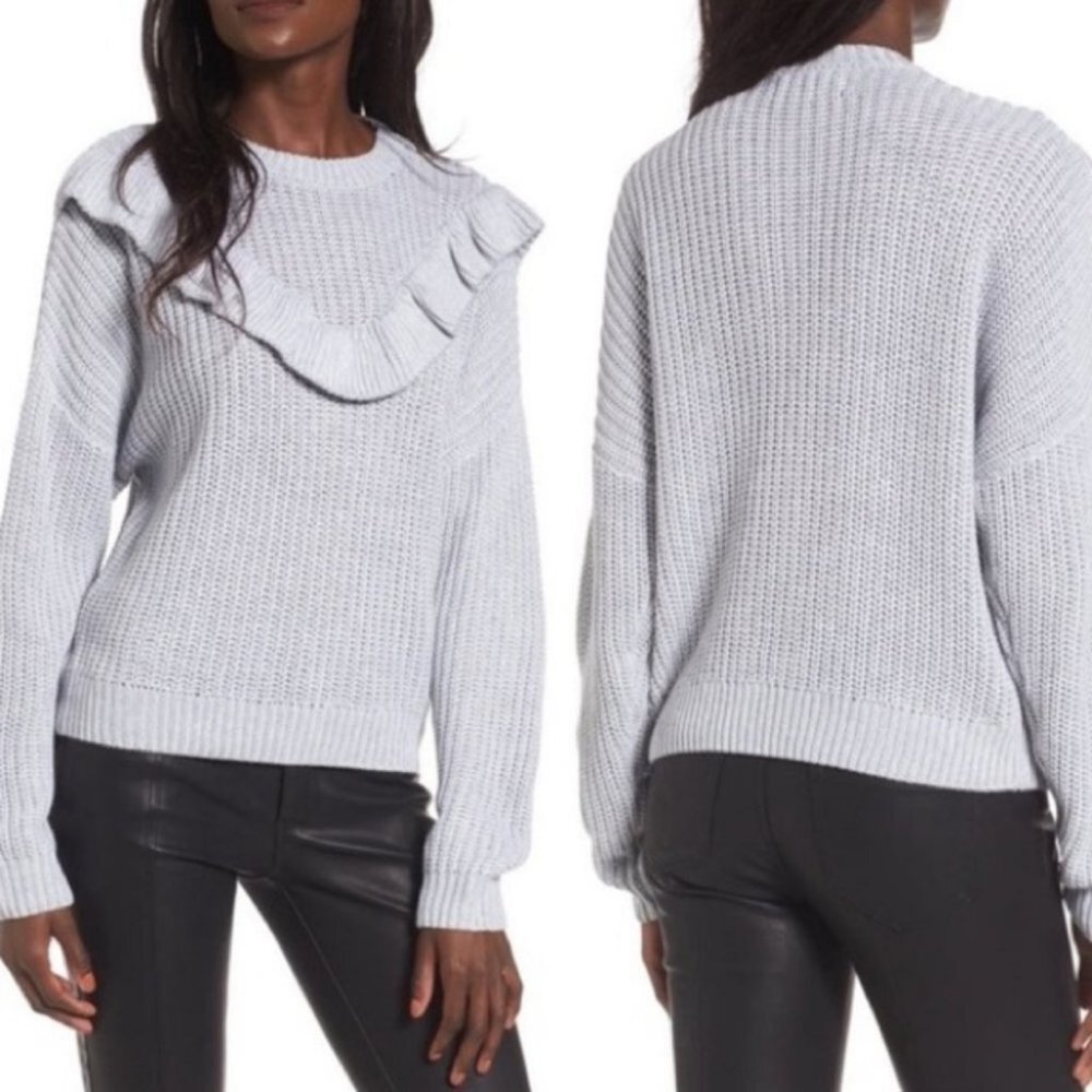 NWT BlankNYC Rum Ruffle Grey Knit Sweater Size Medium New With Tags Ribbed Boho‎